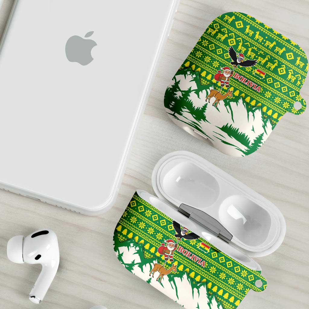 Bolivia Christmas AirPods Case with Santa Claus Andean Deer Condor and Traditional Pattern Design - Wonder Print Shop