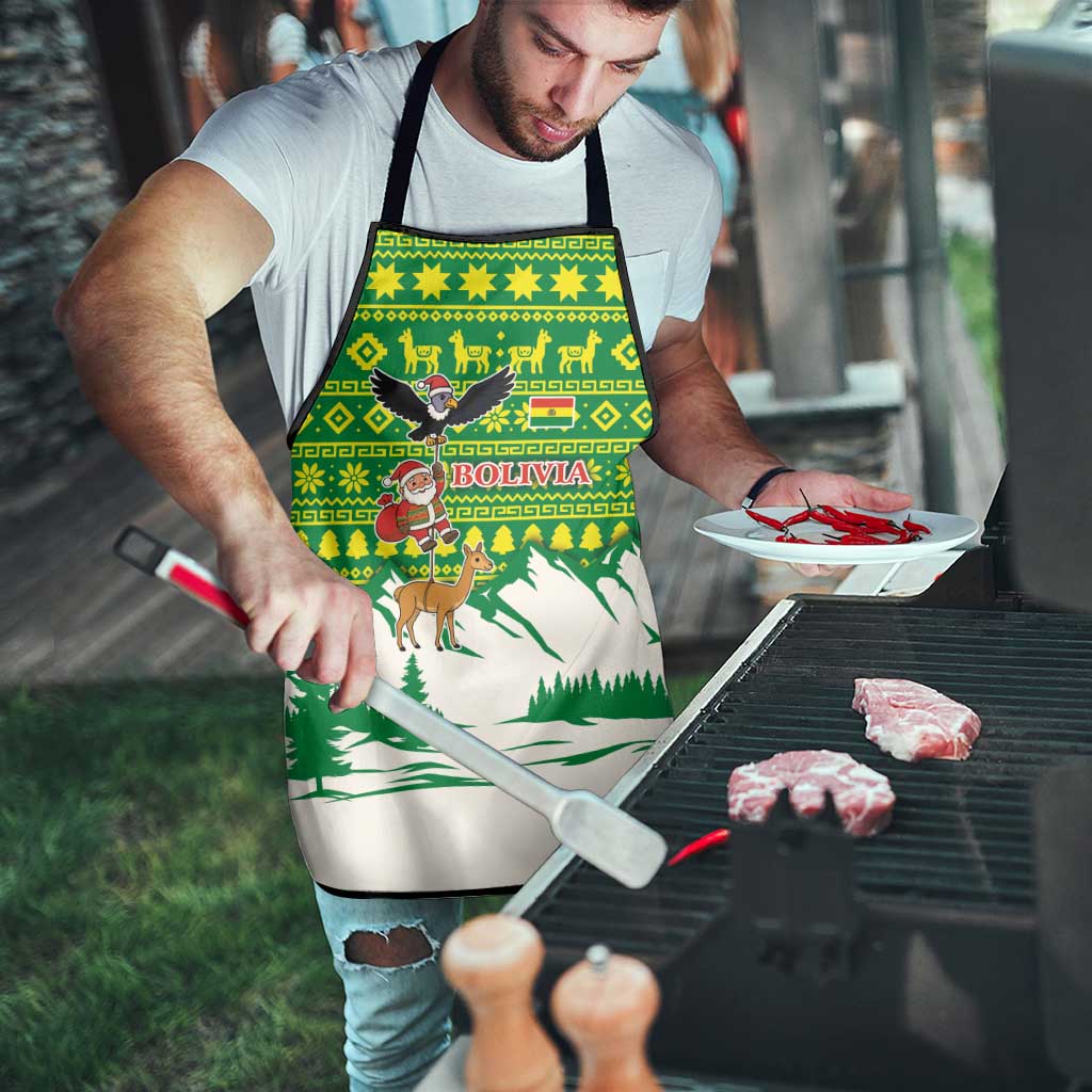 Bolivia Christmas Apron with Santa Claus Andean Deer Condor and Traditional Pattern Design - Wonder Print Shop