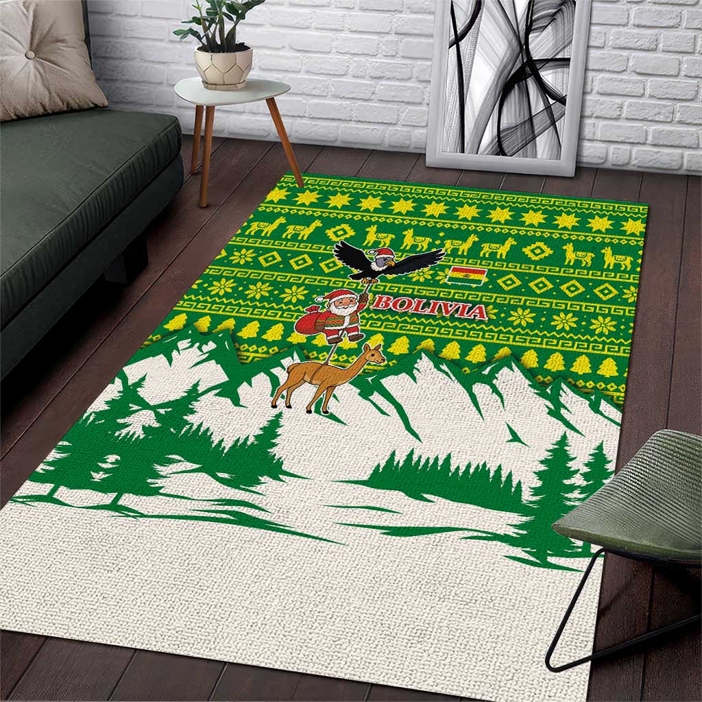Bolivia Christmas Area Rug with Santa Claus Andean Deer Condor and Traditional Pattern Design - Wonder Print Shop