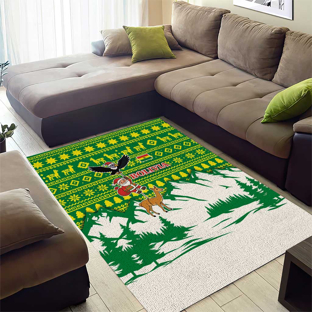 Bolivia Christmas Area Rug with Santa Claus Andean Deer Condor and Traditional Pattern Design - Wonder Print Shop
