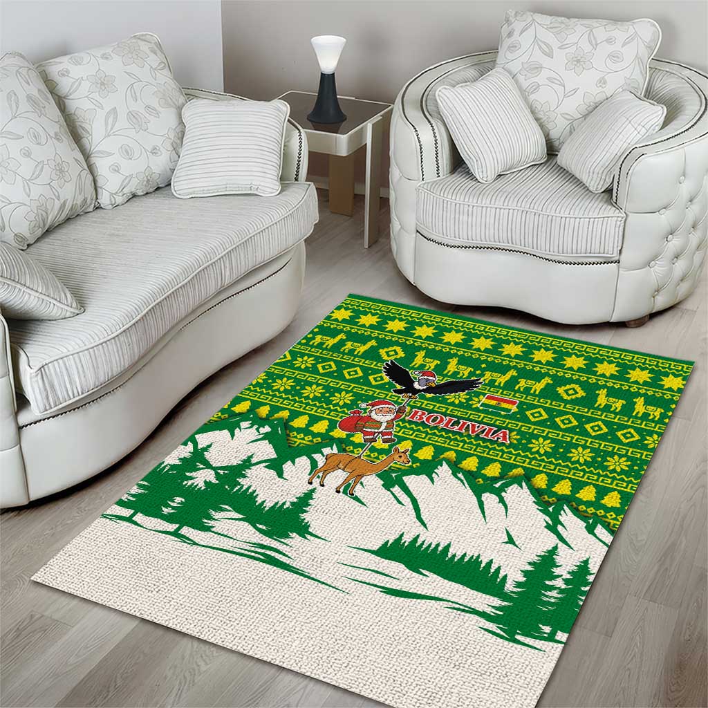 Bolivia Christmas Area Rug with Santa Claus Andean Deer Condor and Traditional Pattern Design - Wonder Print Shop