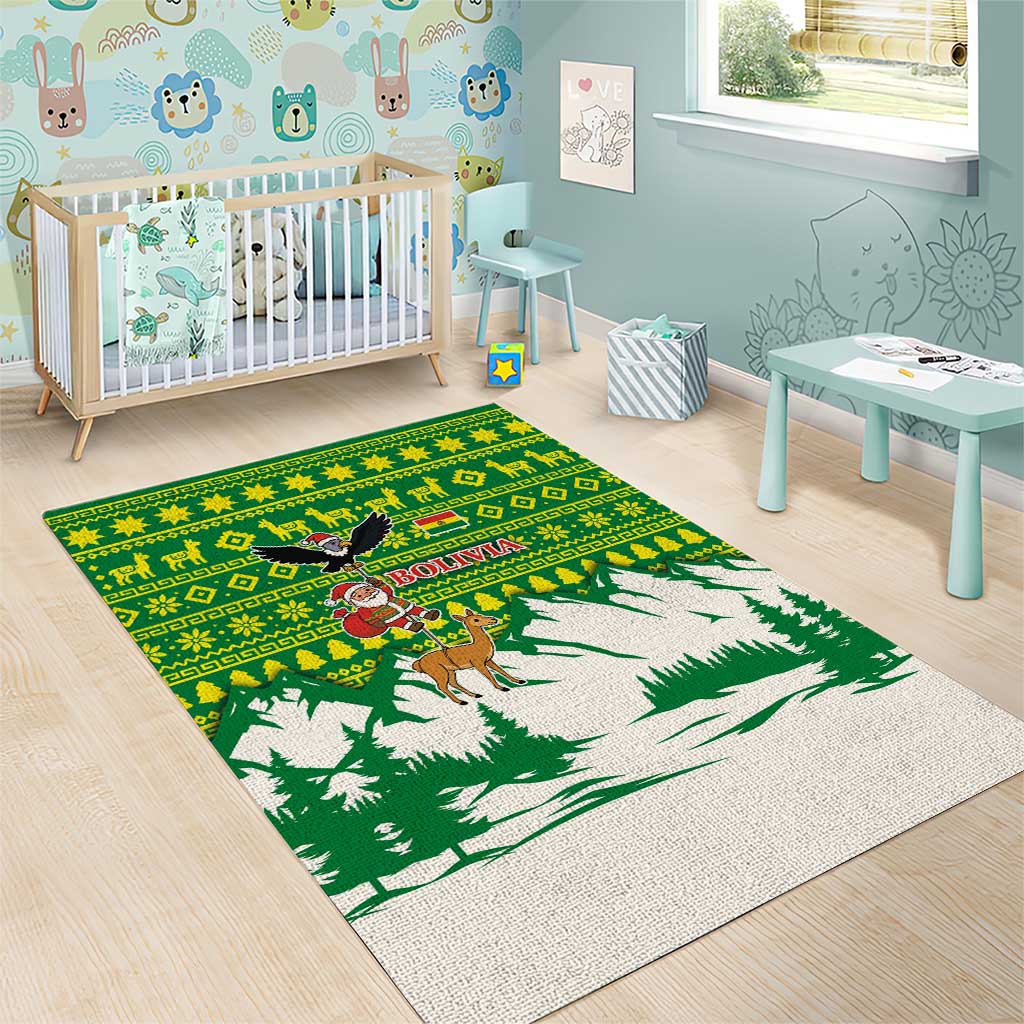 Bolivia Christmas Area Rug with Santa Claus Andean Deer Condor and Traditional Pattern Design - Wonder Print Shop