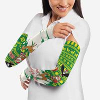 Bolivia Christmas Arm Sleeves with Santa Claus Andean Deer Condor and Traditional Pattern Design - Wonder Print Shop