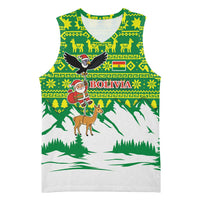 Bolivia Christmas Basketball Jersey with Santa Claus Andean Deer Condor and Traditional Pattern Design - Wonder Print Shop
