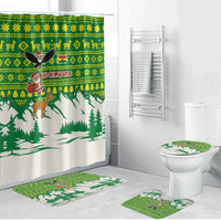 Bolivia Christmas Bathroom Set with Santa Claus Andean Deer Condor and Traditional Pattern Design - Wonder Print Shop