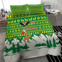 Bolivia Christmas Bedding Set with Santa Claus Andean Deer Condor and Traditional Pattern Design - Wonder Print Shop