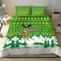 Bolivia Christmas Bedding Set with Santa Claus Andean Deer Condor and Traditional Pattern Design - Wonder Print Shop