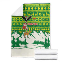 Bolivia Christmas Blanket with Santa Claus Andean Deer Condor and Traditional Pattern Design - Wonder Print Shop