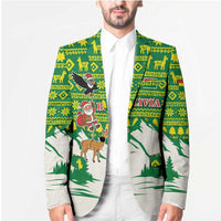 Bolivia Christmas Blazer with Santa Claus Andean Deer Condor and Traditional Pattern Design - Wonder Print Shop