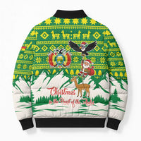 Bolivia Christmas Bomber Puffer Jacket with Santa Claus Andean Deer Condor and Traditional Pattern Design - Wonder Print Shop
