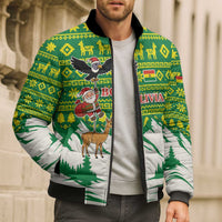 Bolivia Christmas Bomber Puffer Jacket with Santa Claus Andean Deer Condor and Traditional Pattern Design - Wonder Print Shop