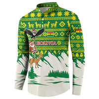 Bolivia Christmas Button Sweatshirt with Santa Claus Andean Deer Condor and Traditional Pattern Design - Wonder Print Shop