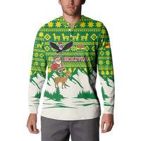 Bolivia Christmas Button Sweatshirt with Santa Claus Andean Deer Condor and Traditional Pattern Design - Wonder Print Shop