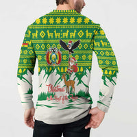 Bolivia Christmas Button Sweatshirt with Santa Claus Andean Deer Condor and Traditional Pattern Design - Wonder Print Shop