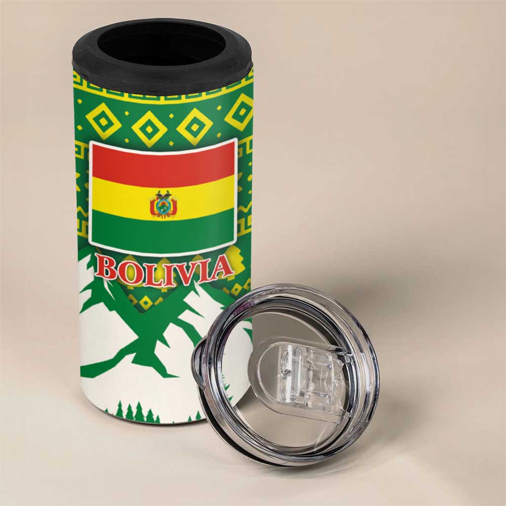 Bolivia Christmas 4 in 1 Can Cooler Tumbler with Santa Claus Andean Deer Condor and Traditional Pattern Design - Wonder Print Shop