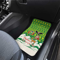 Bolivia Christmas Car Mats with Santa Claus Andean Deer Condor and Traditional Pattern Design - Wonder Print Shop