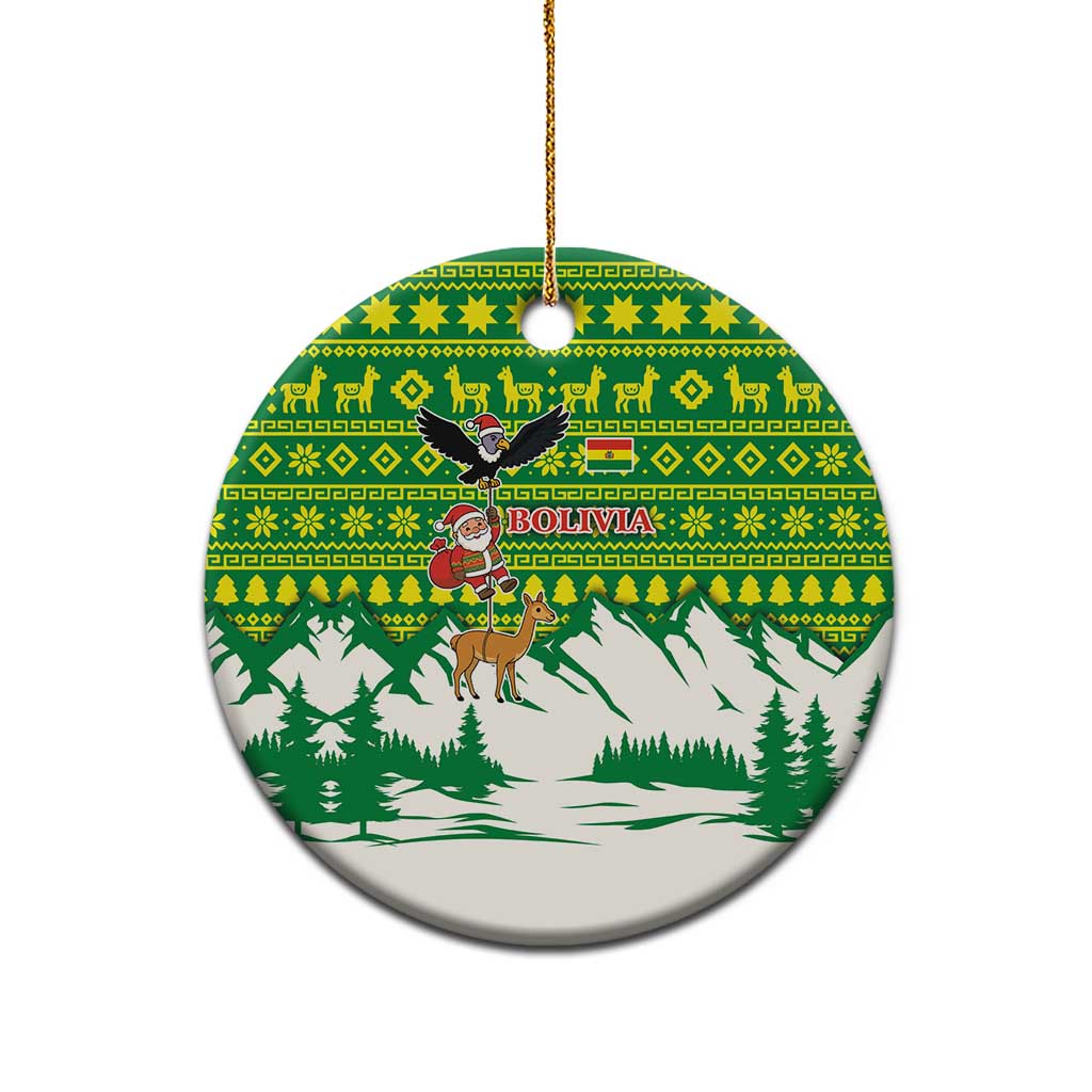 Bolivia Christmas Ceramic Ornament with Santa Claus Andean Deer Condor and Traditional Pattern Design - Wonder Print Shop