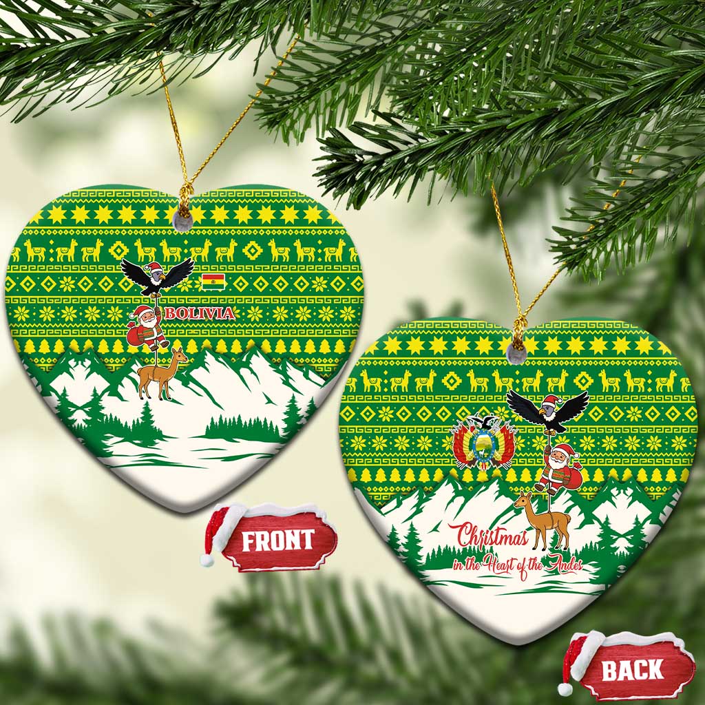 Bolivia Christmas Ceramic Ornament with Santa Claus Andean Deer Condor and Traditional Pattern Design - Wonder Print Shop