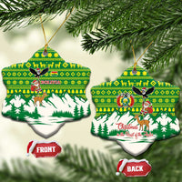 Bolivia Christmas Ceramic Ornament with Santa Claus Andean Deer Condor and Traditional Pattern Design - Wonder Print Shop