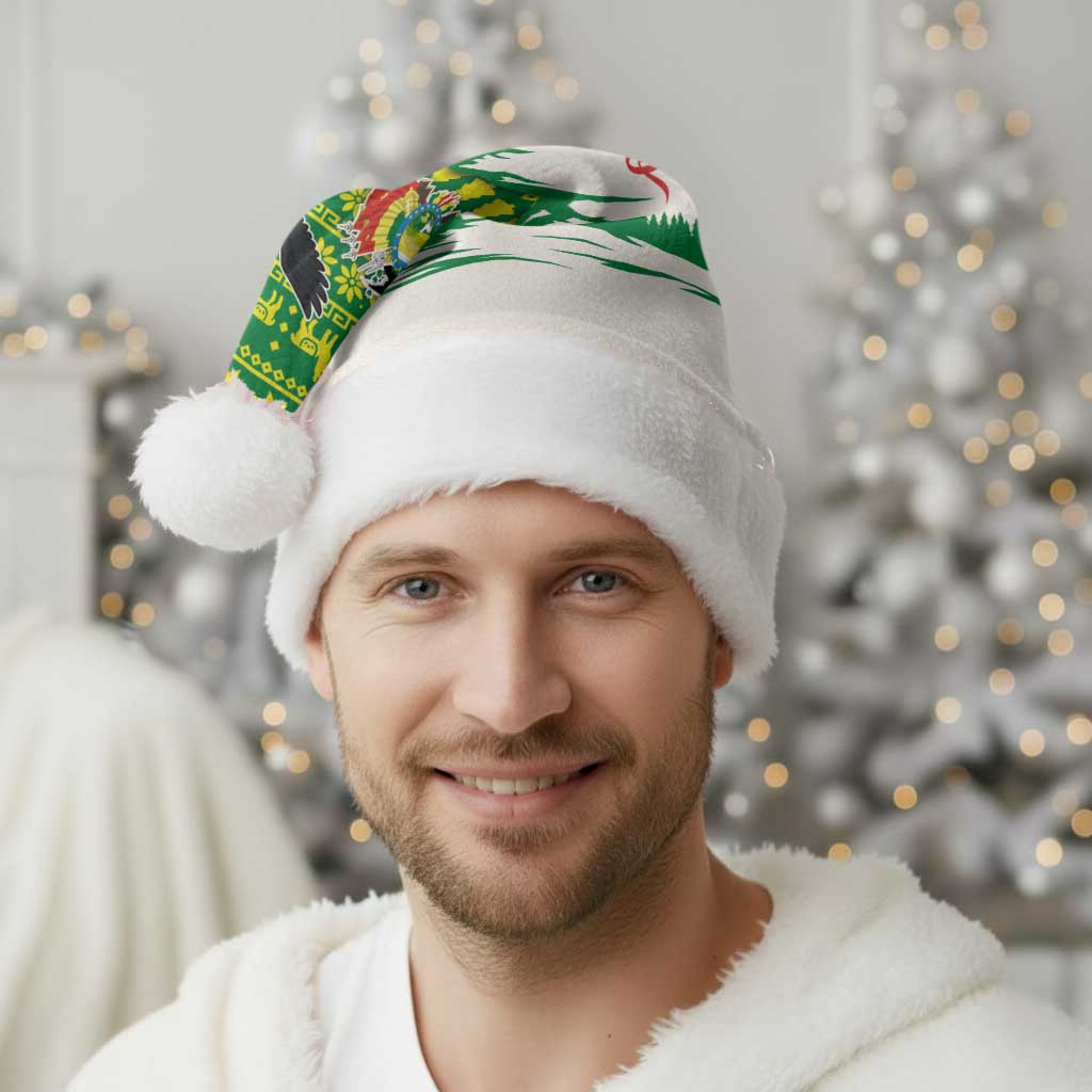 Bolivia Christmas Santa Hat with Santa Claus Andean Deer Condor and Traditional Pattern Design - Wonder Print Shop