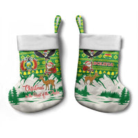 Bolivia Christmas Stocking with Santa Claus Andean Deer Condor and Traditional Pattern Design - Wonder Print Shop