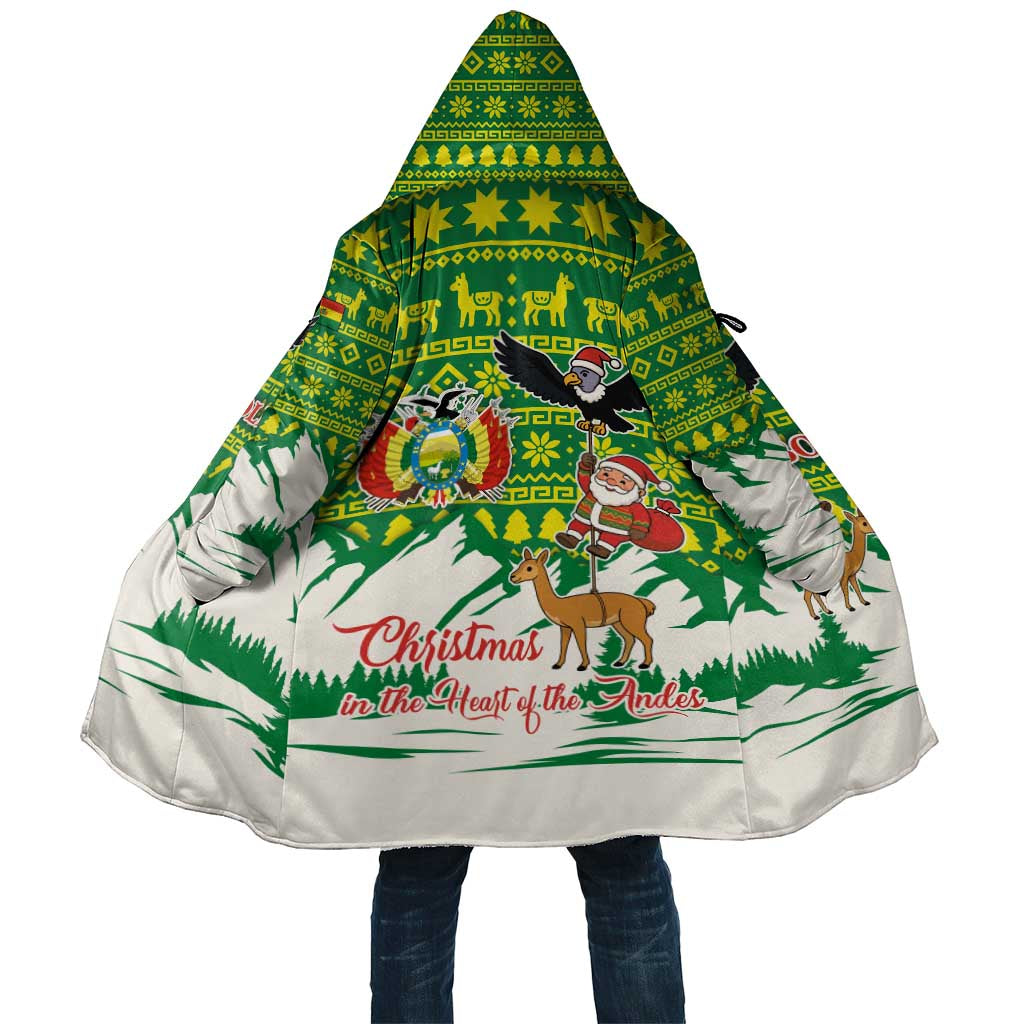 Bolivia Christmas Cloak with Santa Claus Andean Deer Condor and Traditional Pattern Design - Wonder Print Shop