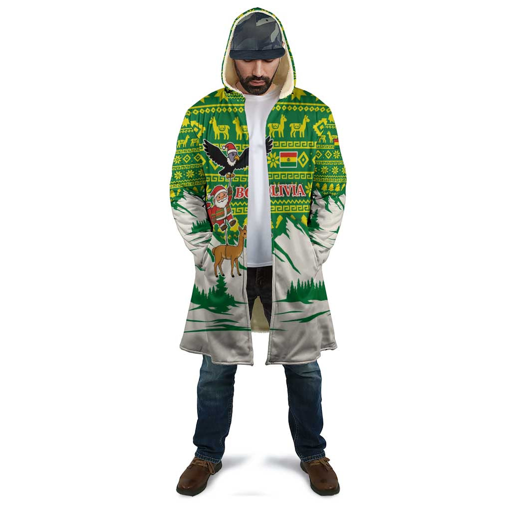 Bolivia Christmas Cloak with Santa Claus Andean Deer Condor and Traditional Pattern Design - Wonder Print Shop