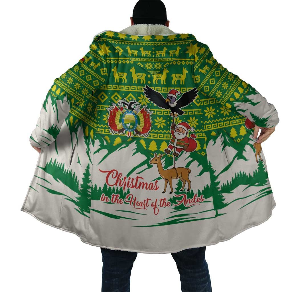 Bolivia Christmas Cloak with Santa Claus Andean Deer Condor and Traditional Pattern Design - Wonder Print Shop