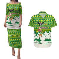 Bolivia Christmas Couples Matching Puletasi and Hawaiian Shirt with Santa Claus Andean Deer Condor and Traditional Pattern Design - Wonder Print Shop