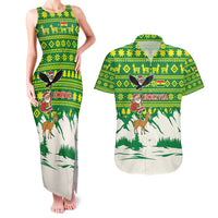 Bolivia Christmas Couples Matching Tank Maxi Dress and Hawaiian Shirt with Santa Claus Andean Deer Condor and Traditional Pattern Design - Wonder Print Shop