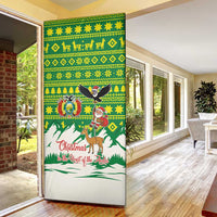 Bolivia Christmas Door Cover with Santa Claus Andean Deer Condor and Traditional Pattern Design - Wonder Print Shop