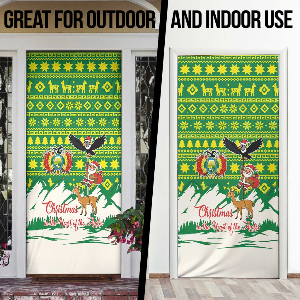 Bolivia Christmas Door Cover with Santa Claus Andean Deer Condor and Traditional Pattern Design - Wonder Print Shop