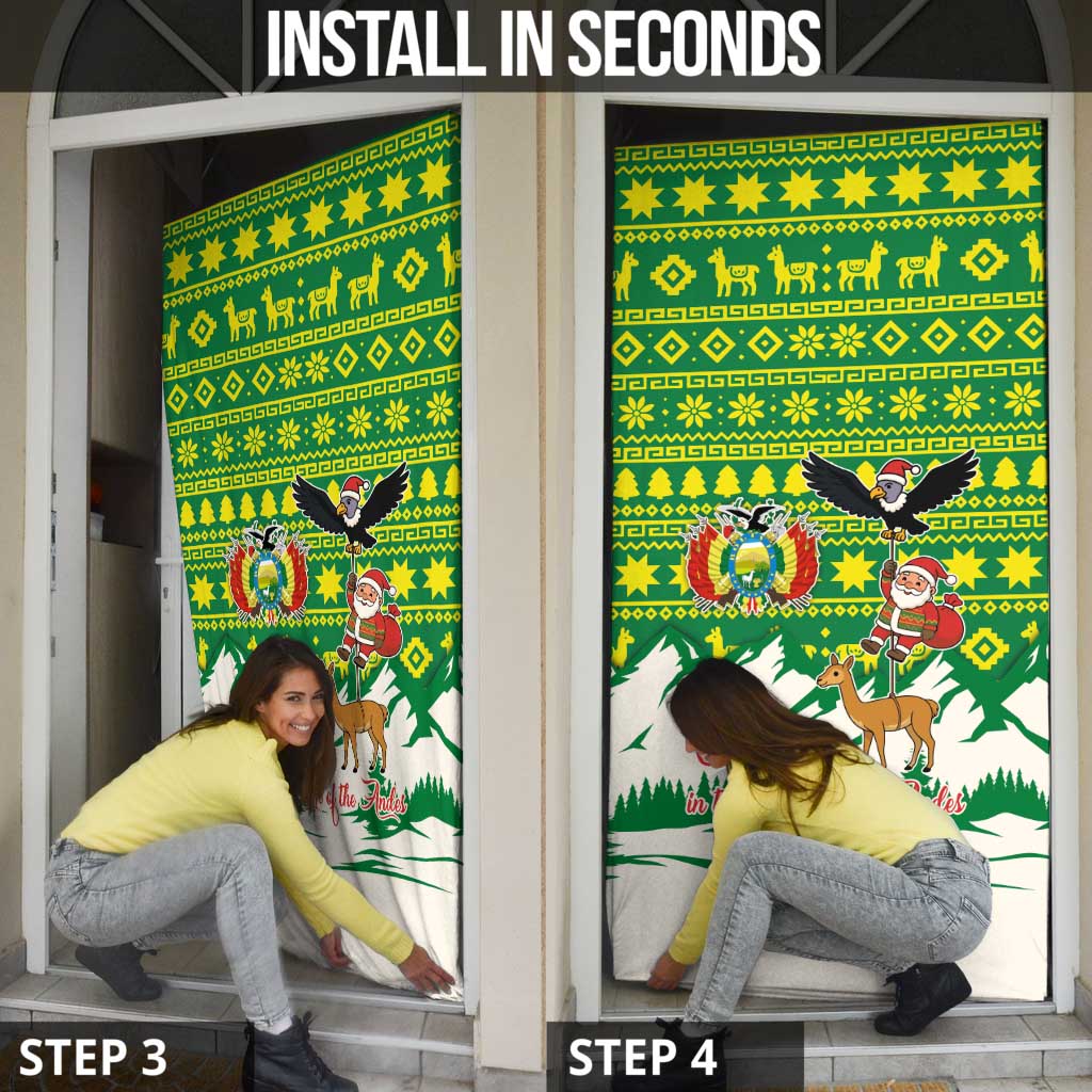 Bolivia Christmas Door Cover with Santa Claus Andean Deer Condor and Traditional Pattern Design - Wonder Print Shop