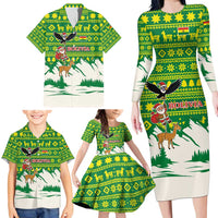 Bolivia Christmas Family Matching Long Sleeve Bodycon Dress and Hawaiian Shirt with Santa Claus Andean Deer Condor and Traditional Pattern Design - Wonder Print Shop