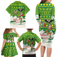 Bolivia Christmas Family Matching Long Sleeve Bodycon Dress and Hawaiian Shirt with Santa Claus Andean Deer Condor and Traditional Pattern Design - Wonder Print Shop