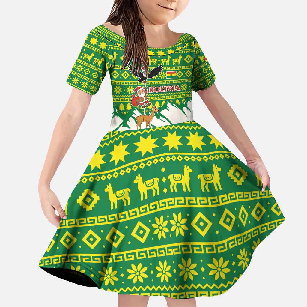 Bolivia Christmas Family Matching Mermaid Dress and Hawaiian Shirt with Santa Claus Andean Deer Condor and Traditional Pattern Design - Wonder Print Shop