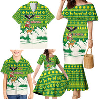 Bolivia Christmas Family Matching Mermaid Dress and Hawaiian Shirt with Santa Claus Andean Deer Condor and Traditional Pattern Design - Wonder Print Shop