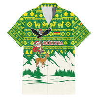 Bolivia Christmas Family Matching Mermaid Dress and Hawaiian Shirt with Santa Claus Andean Deer Condor and Traditional Pattern Design - Wonder Print Shop