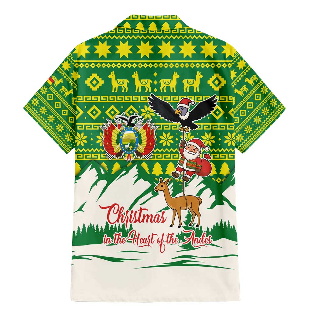 Bolivia Christmas Family Matching Mermaid Dress and Hawaiian Shirt with Santa Claus Andean Deer Condor and Traditional Pattern Design - Wonder Print Shop