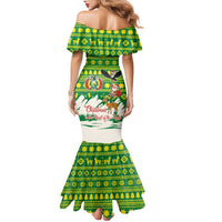Bolivia Christmas Family Matching Mermaid Dress and Hawaiian Shirt with Santa Claus Andean Deer Condor and Traditional Pattern Design - Wonder Print Shop