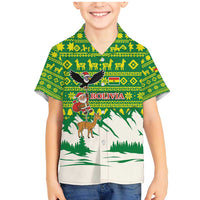 Bolivia Christmas Family Matching Mermaid Dress and Hawaiian Shirt with Santa Claus Andean Deer Condor and Traditional Pattern Design - Wonder Print Shop