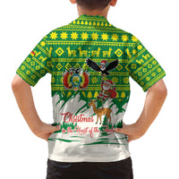 Bolivia Christmas Family Matching Off The Shoulder Long Sleeve Dress and Hawaiian Shirt with Santa Claus Andean Deer Condor and Traditional Pattern Design - Wonder Print Shop