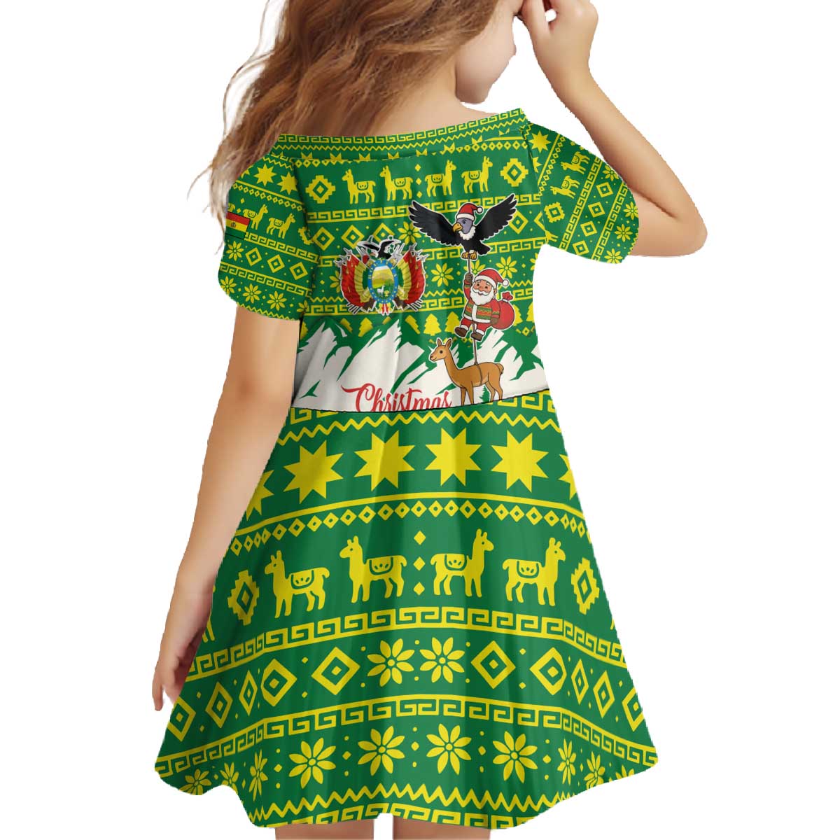 Bolivia Christmas Family Matching Off The Shoulder Long Sleeve Dress and Hawaiian Shirt with Santa Claus Andean Deer Condor and Traditional Pattern Design - Wonder Print Shop