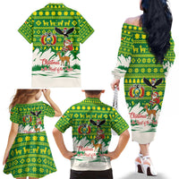 Bolivia Christmas Family Matching Off The Shoulder Long Sleeve Dress and Hawaiian Shirt with Santa Claus Andean Deer Condor and Traditional Pattern Design - Wonder Print Shop