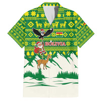 Bolivia Christmas Family Matching Off The Shoulder Long Sleeve Dress and Hawaiian Shirt with Santa Claus Andean Deer Condor and Traditional Pattern Design - Wonder Print Shop