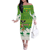 Bolivia Christmas Family Matching Off The Shoulder Long Sleeve Dress and Hawaiian Shirt with Santa Claus Andean Deer Condor and Traditional Pattern Design - Wonder Print Shop