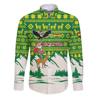 Bolivia Christmas Family Matching Off Shoulder Maxi Dress and Hawaiian Shirt with Santa Claus Andean Deer Condor and Traditional Pattern Design - Wonder Print Shop