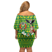Bolivia Christmas Family Matching Off Shoulder Short Dress and Hawaiian Shirt with Santa Claus Andean Deer Condor and Traditional Pattern Design - Wonder Print Shop