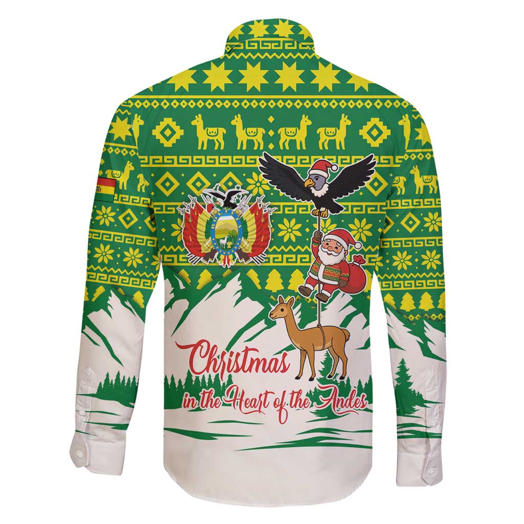 Bolivia Christmas Family Matching Puletasi and Hawaiian Shirt with Santa Claus Andean Deer Condor and Traditional Pattern Design - Wonder Print Shop