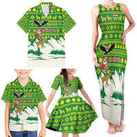 Bolivia Christmas Family Matching Tank Maxi Dress and Hawaiian Shirt with Santa Claus Andean Deer Condor and Traditional Pattern Design - Wonder Print Shop